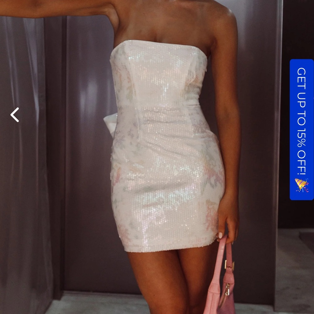 Selfie Leslie Vida Bow Sequin Mini Dress White